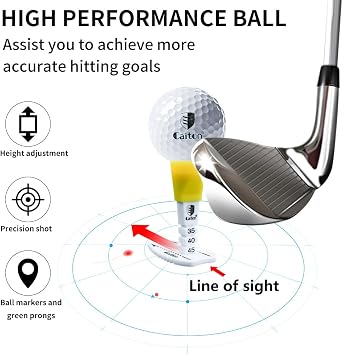 CAITON Adjustable Height Plastic Golf Tees, 3-1/4 in, with Swing Visual Guide, Triangle Directional Design Mark
