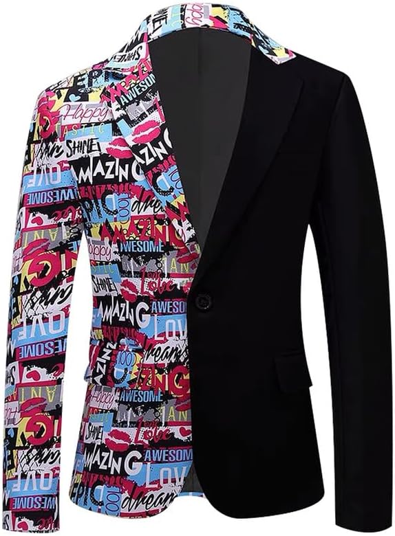 HBDesign New Men's Half Side Two-Color Suit Patchwork Dress Suit Jacket