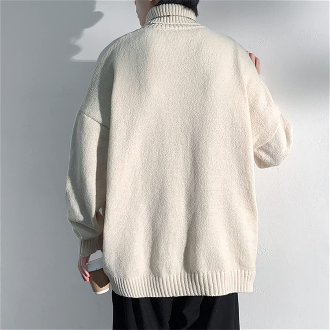 Hamthuit Suéter de cuello alto para hombre Suéteres sueltos de punto Suéteres de punto Jersey de cuello alto, beige, M