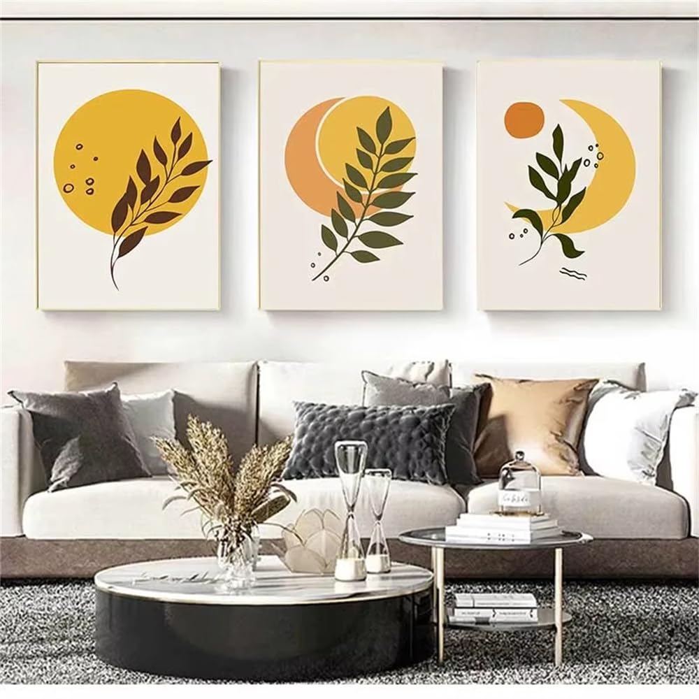 WBYZAC Art Prints-Abstract Sun and Moon Setting Bohemian Minimalist Wall Art Geometric Painting Modern Poster Living Room Decoration Pictures-50 * 70cm*3PCS (No Frame)