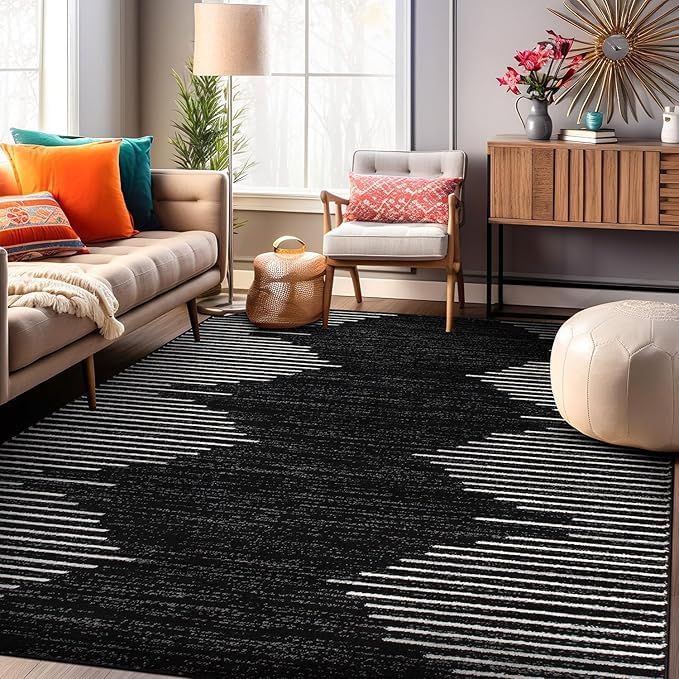 Tapis grand salon antidérapant et doux à poil ras idéal pour salle à manger
