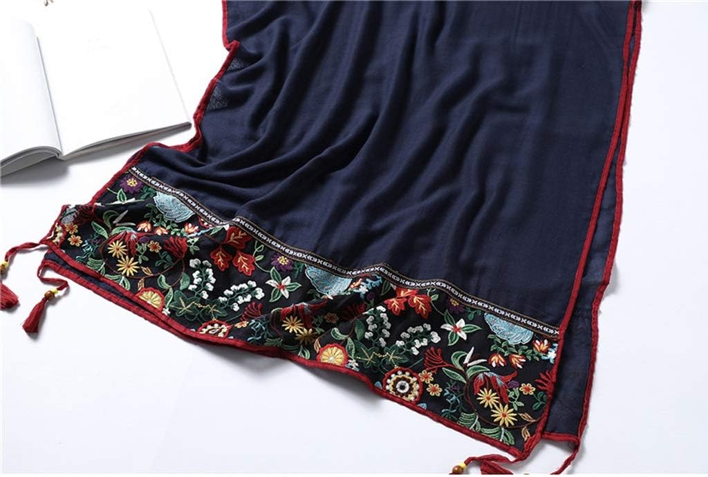 【入荷極小！新作】レース刺繍コットンスカーフ女性ビンテージフローラルプリントショールとラップソリッドタッセルレディ（色：C）