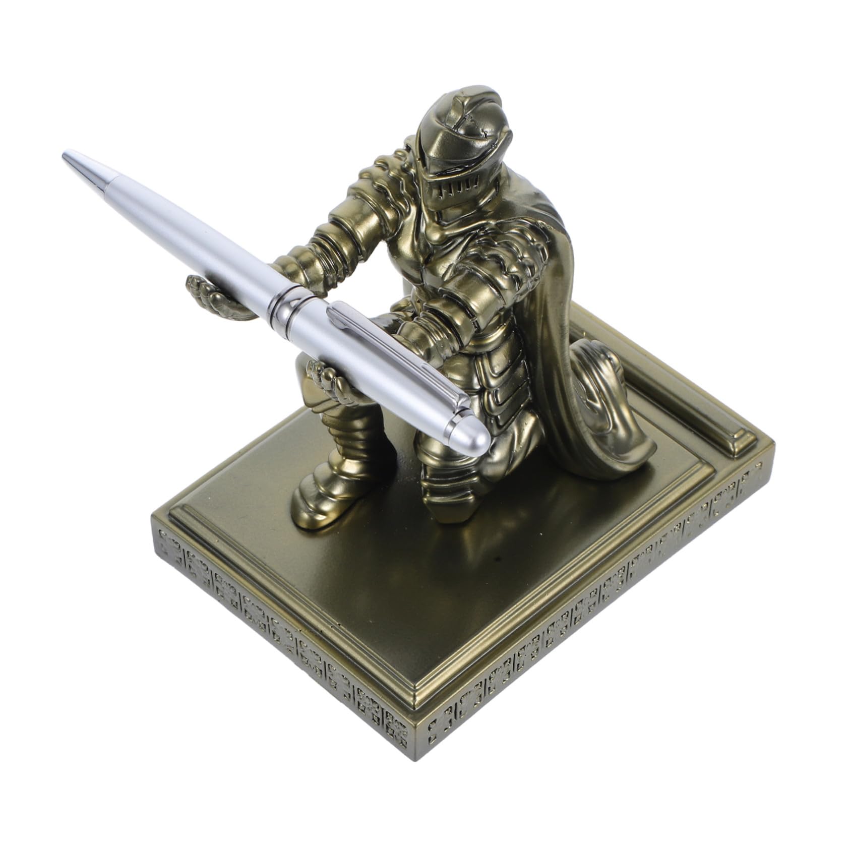 Portapenne Cavaliere e Design Retrò Medievale in Resina Base Stabile Porta Penne Unico Statua Soldato Armatura Oro per Decorazione per Scrivania e Ufficio