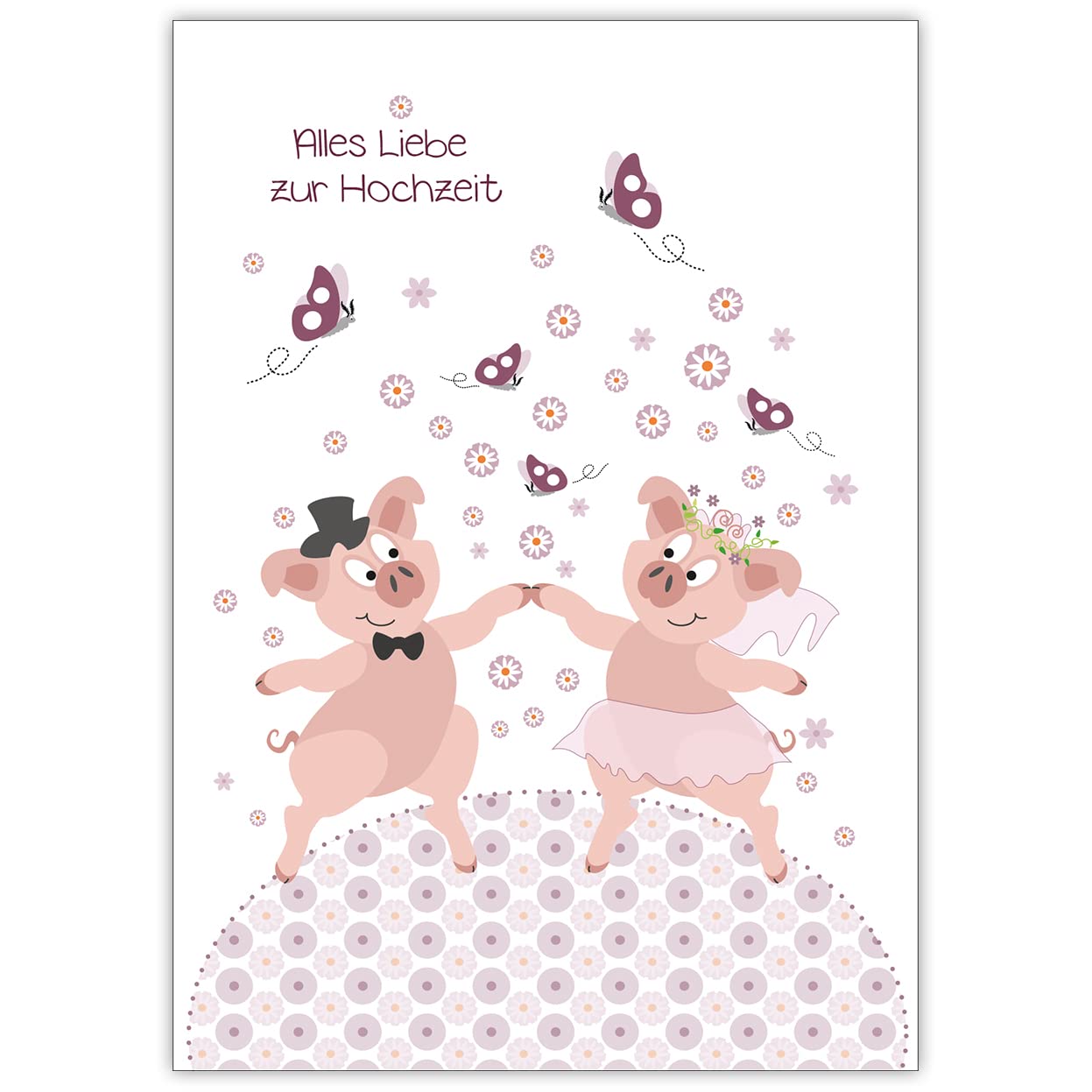 16 niedliche Hochzeitskarten (16er Set): mit tanzenden Schweinchen als Brautpaar"Alles Liebe zur Hochzeit" • 1a Grusskarte mit Umschlag zu 1001 Anlass