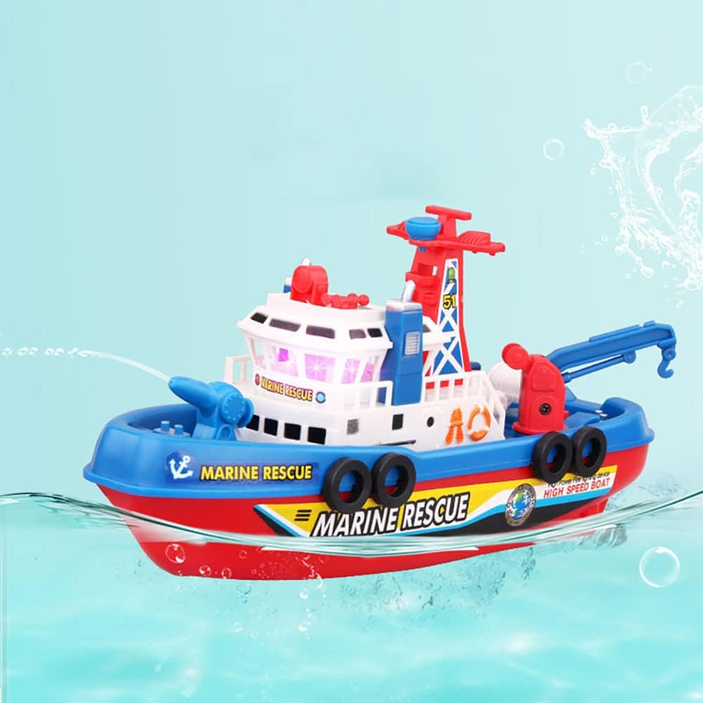 NEXTAKE Electric Marine Rescue Boat Bath Toy Fire Fighting Vessel Toy Ship Toy Fire Boat Water Jet Boat Speed Boat Spray Water Ship Toy with Lights and Sounds Effect