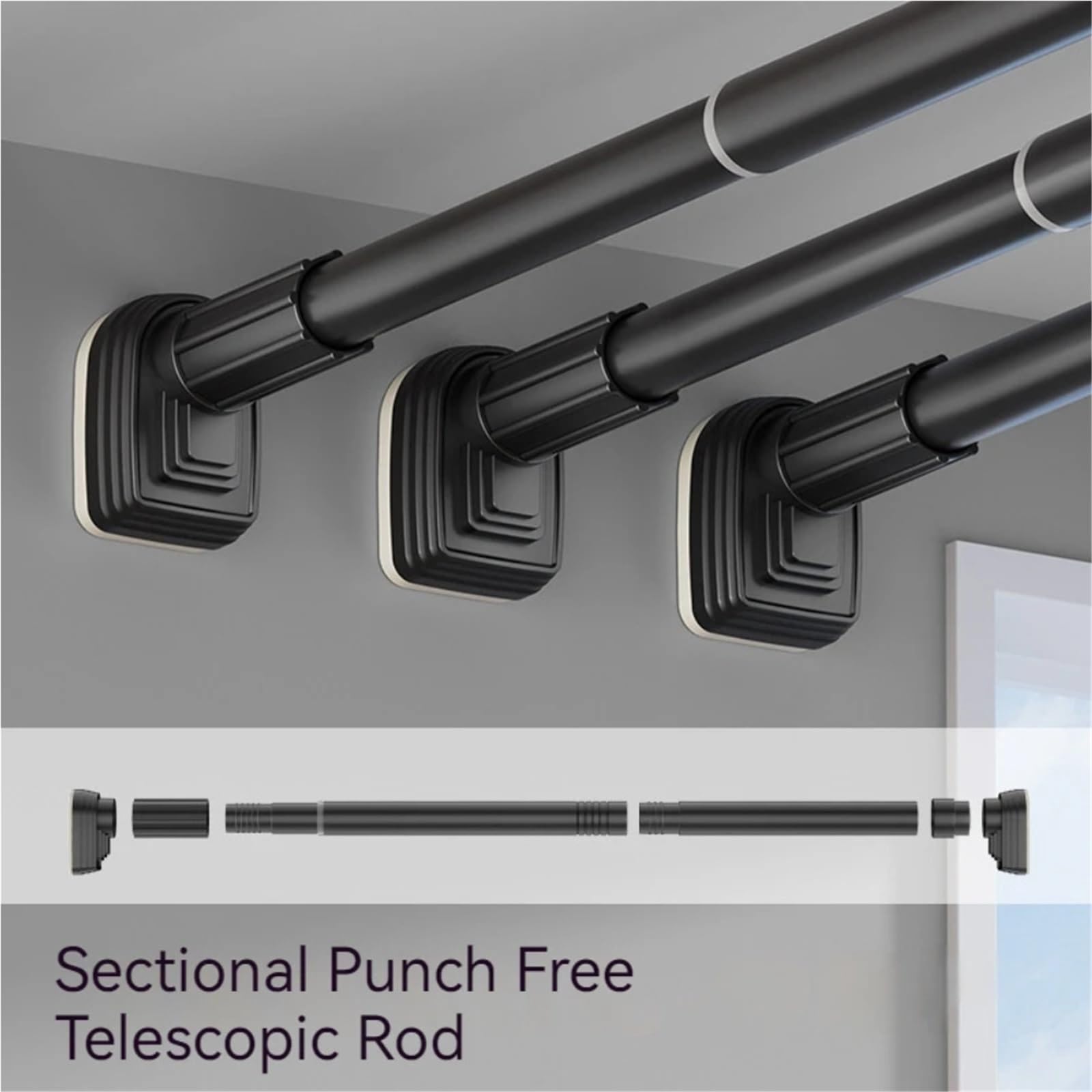 Barra de cortina ducha acero inoxidable ajustable, estante secado ropa, poste telescópico sin taladro for cuarto lavado y baño Para Baño