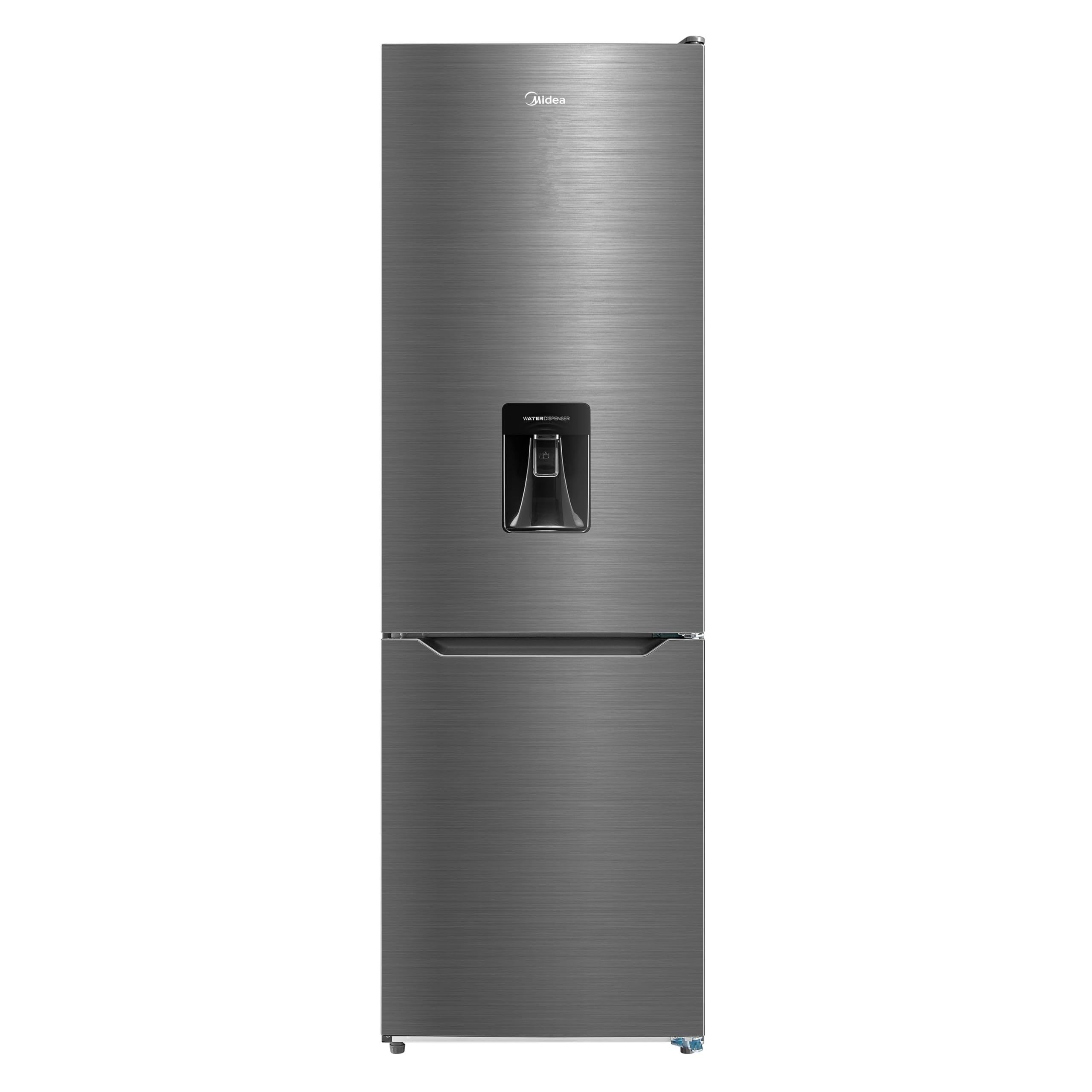 Midea MDRB424FGD46W 188cm 60/40 Freestanding Fridge Freezer, 308L Total Capaticy (222L Fridge + 86L Freezer), No Frost, Non-plumbed Water Dispenser, 59.5W x 63D x 188H cm - Stainless Steel