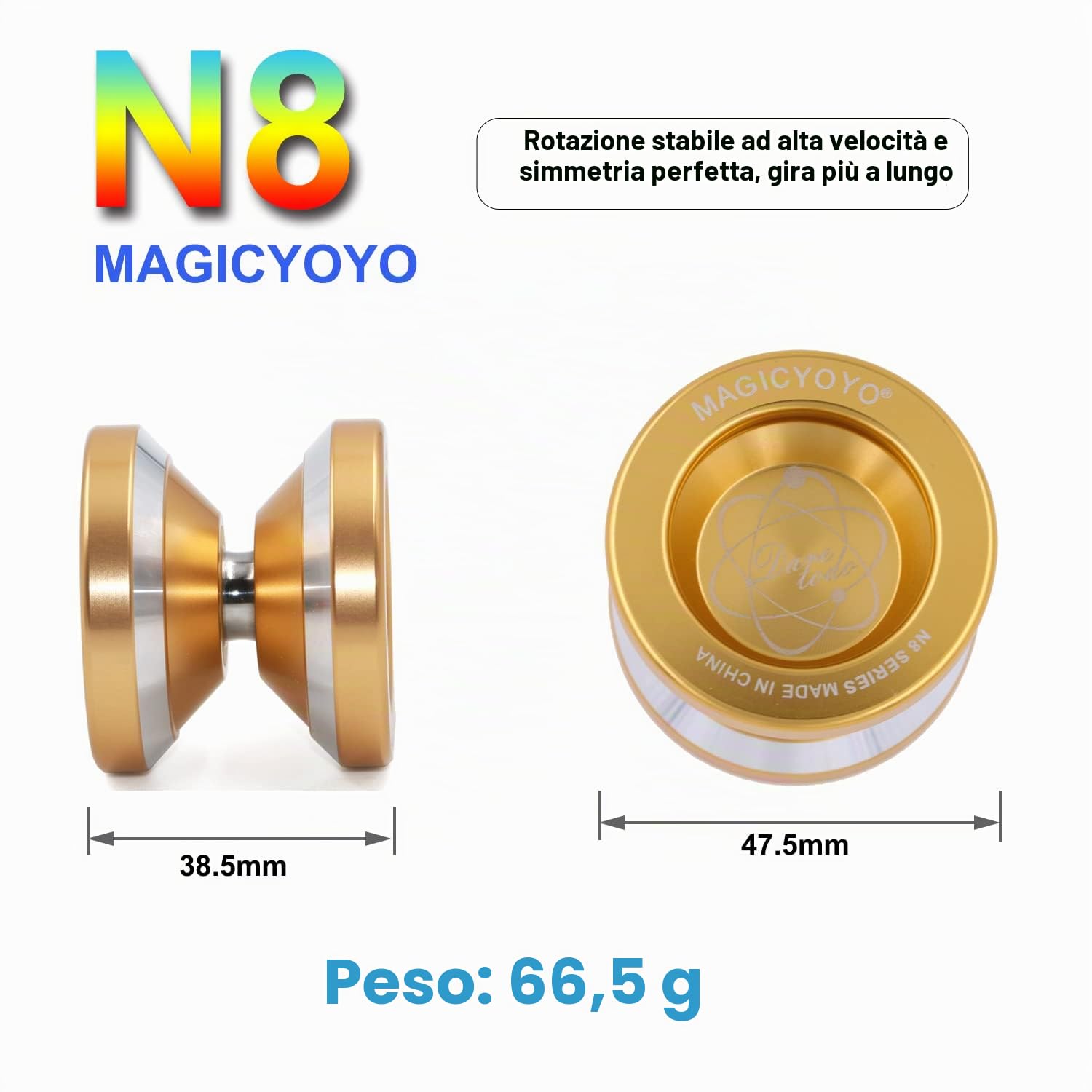 MAGICYOYO N8 Yoyos Pro Yoyo Responsivo e Unresponsivo Yo-yo per Bambini, Adolescenti e Adulti, Principianti a Avanzati, Yo Yo in Metallo con Ruota Libera+12 Corde per Yo-yos+Borsa+ Rimuovi, Dorato