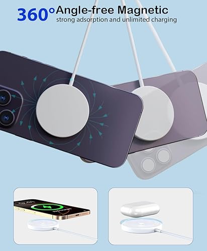 Miniatura 5 de Cargador inalámbrico magnético certificado Apple MFi, 3.3 pies, 15 W, cargador rápido Apple Mag-Safe con bloque de carga rápida USB C compatible con