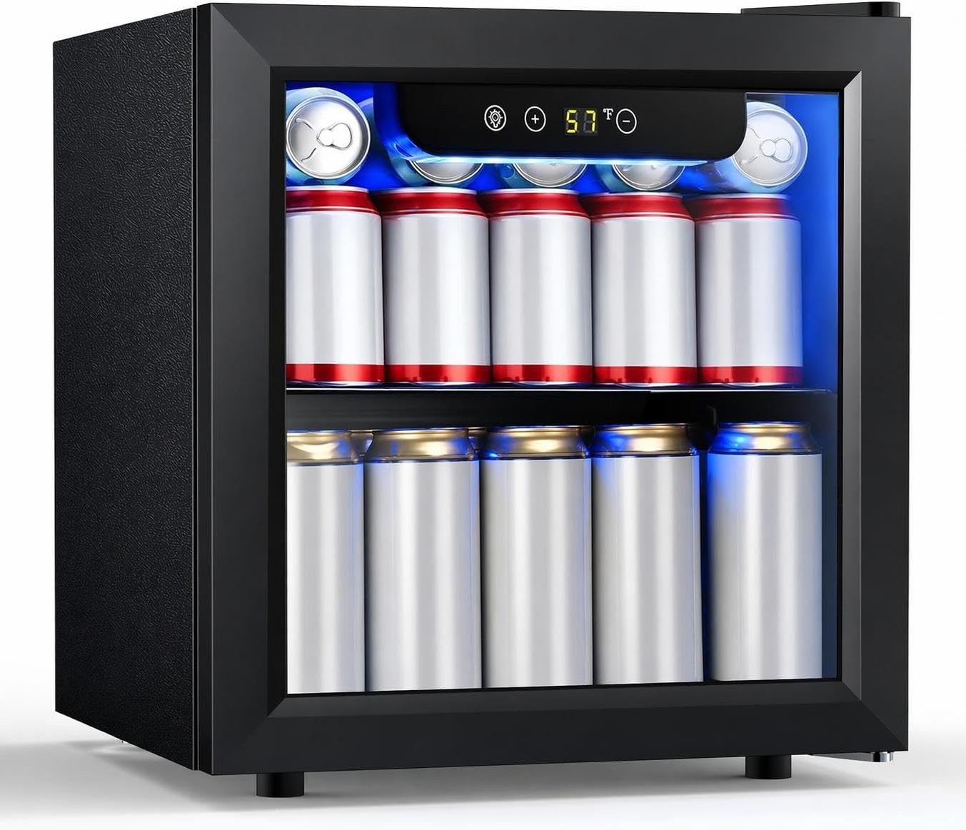 COWSAR - Frigorifero per bevande, refrigeratore per vino da 50 lattine, mini frigorifero da 1,3 piedi cubi con porta in vetro, ripiani regolabili, visualizzazione digitale della temperatura, piccolo