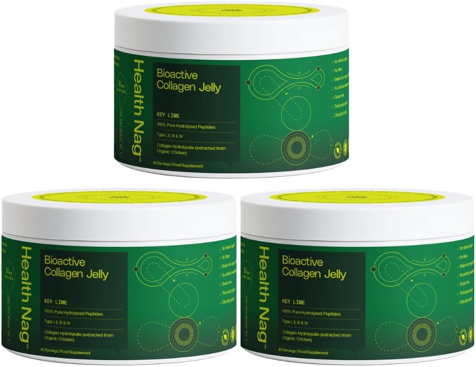 Bioactive Collagen Jelly - 400g, 100% Pure Hydrolysed Peptides of Type I, II, III & IV - Key Lime - Pack of 3 (Delivered in a Chilled Van)