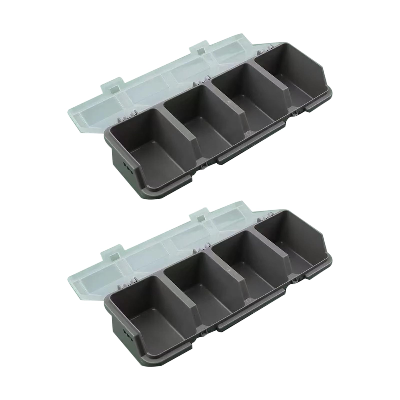 Jiapika Grey Tool Drawer Parts Organizer 2 Pack, Narrow 4 Compartment Hardware Case With Translucent Cover For Screws And Fixings Small Component Organizer Fastener Case Hardware Sorter Drawer Parts Tray Workshop
