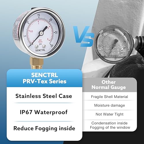 Miniatura 15 de SENCTRL Medidor de presión sin plomo de 100 psi, dial de 2 pulgadas, montaje inferior 1/4 NPT, impermeable, caja de acero inoxidable, para tanque