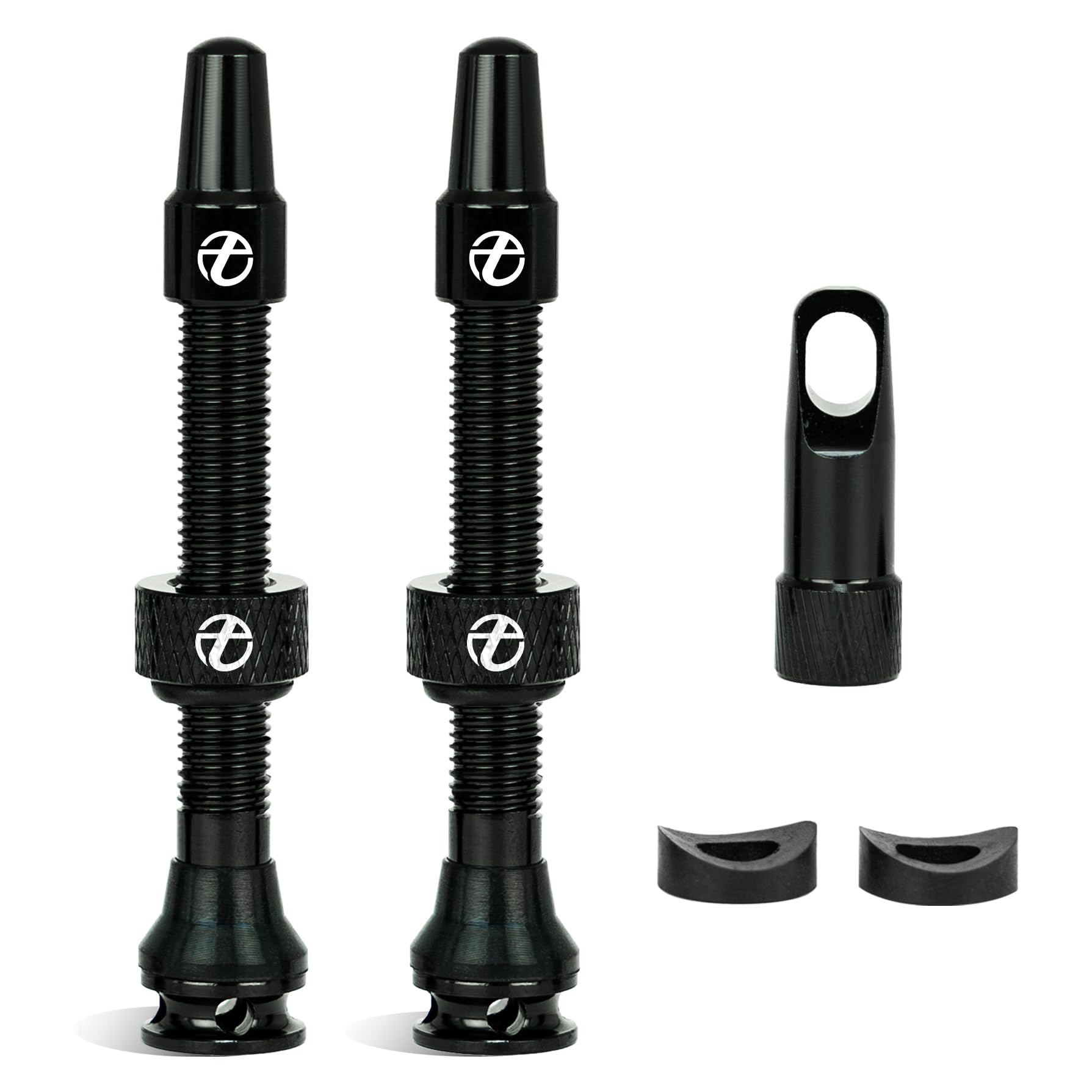 Thinvik Presta Tubeless Valve Stem 65mm, Super Light Alloy Presta Tubeless Valve Stem Kit for Tubeless Tires-2 Tubeless Valve Stem (with Aluminum Alloy Valve Cap) + Valve Core Removal Tool(Black)