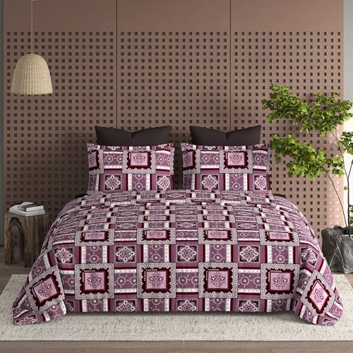 Image of DECOMIZER Cotton Feel All Around Elastic Fitted Glace Printed Single Bed Bedsheet with 1 Large Pillow Cover Fits Upto Mattress of 6 Inches,Size - 42 x 75 x 8 Inches, Cherry Floral