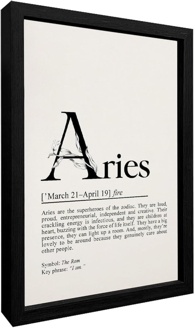 Aries Poster, Aries Gift, Aries Definition, Zodiac Gifts, Aries Birthday Gift, Astrology Gifts, Zodiac Sign Poster Wall Art Bedroom Decor Office Room Kitchen Decor Wood Black-style 12x16inch(30x40cm)