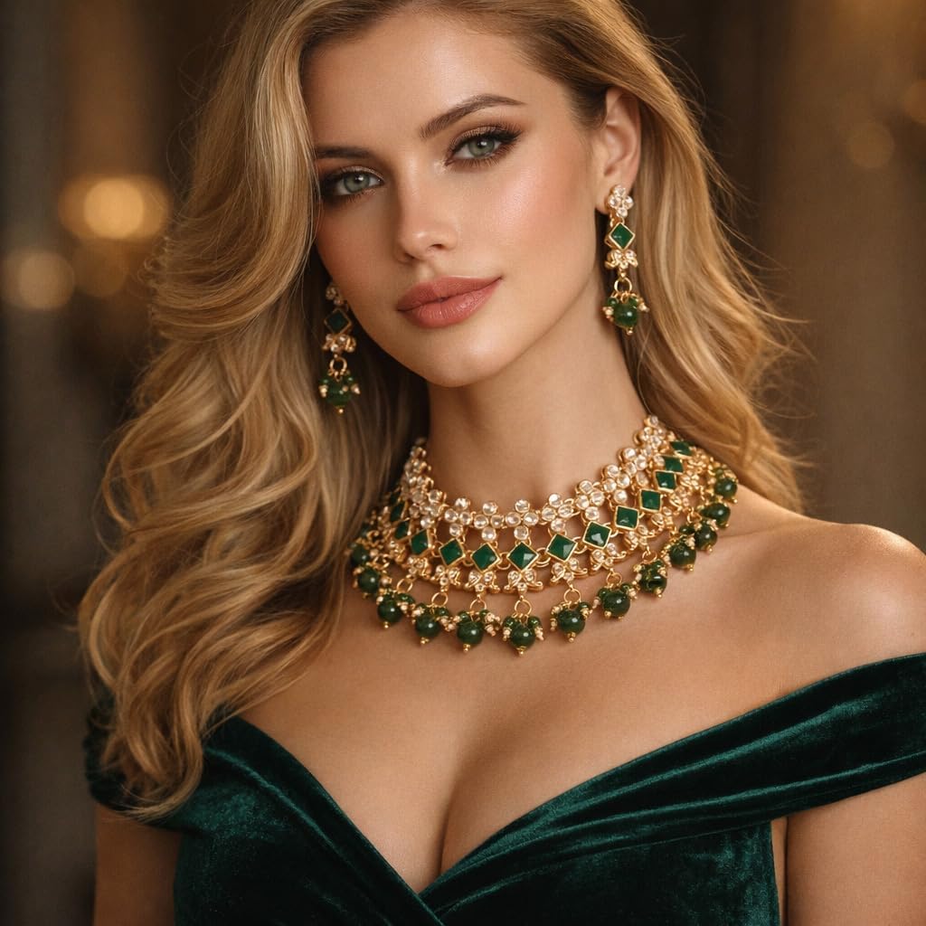Sunsoul by Touchstone Indian Jewelry Sets for Women Gold Wedding Guest Necklace Set Bollywood Accessories Simple desi Jewellery Statement Pageant Bride Elegant Prom Rhinestone Necklaces image 2