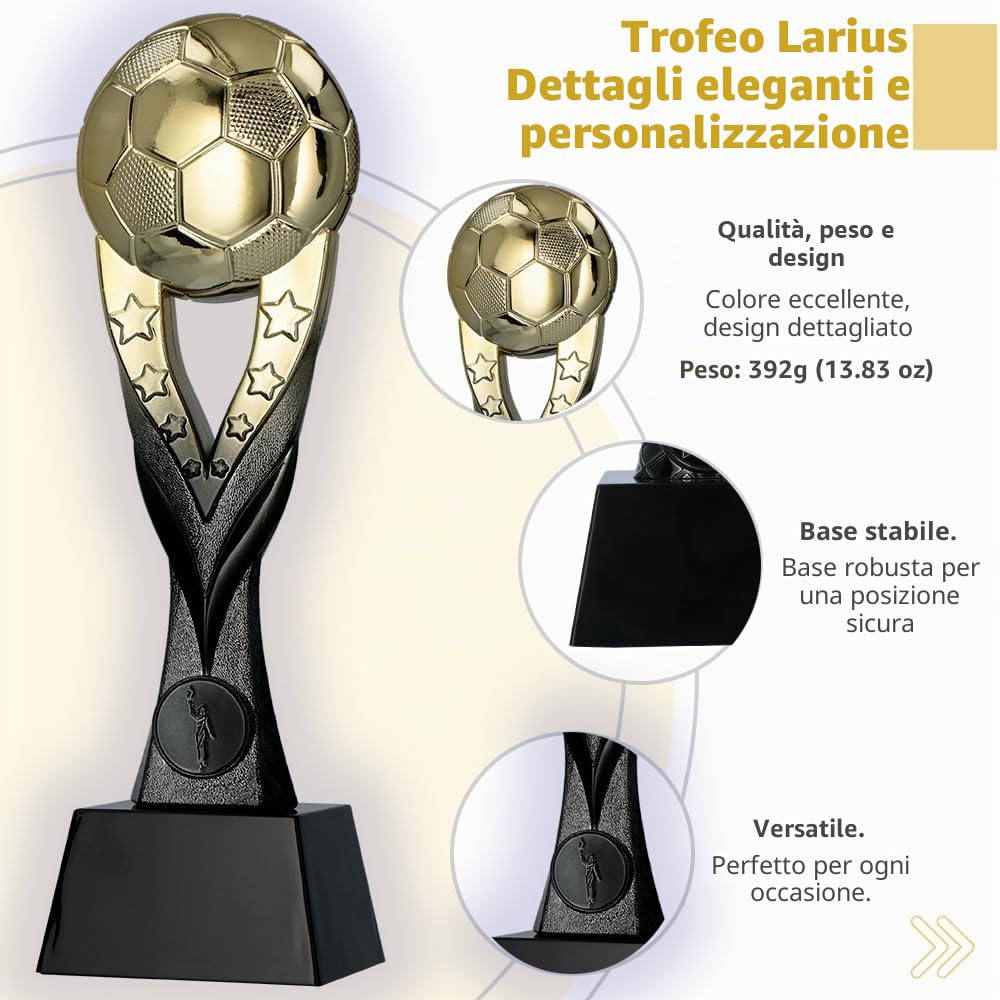 Larius Coppa vincente di calcio (26 cm, 392 g) - trofeo dorato con/senza incisione - ideale per tornei, finali, campionati di club e compleanni - F3