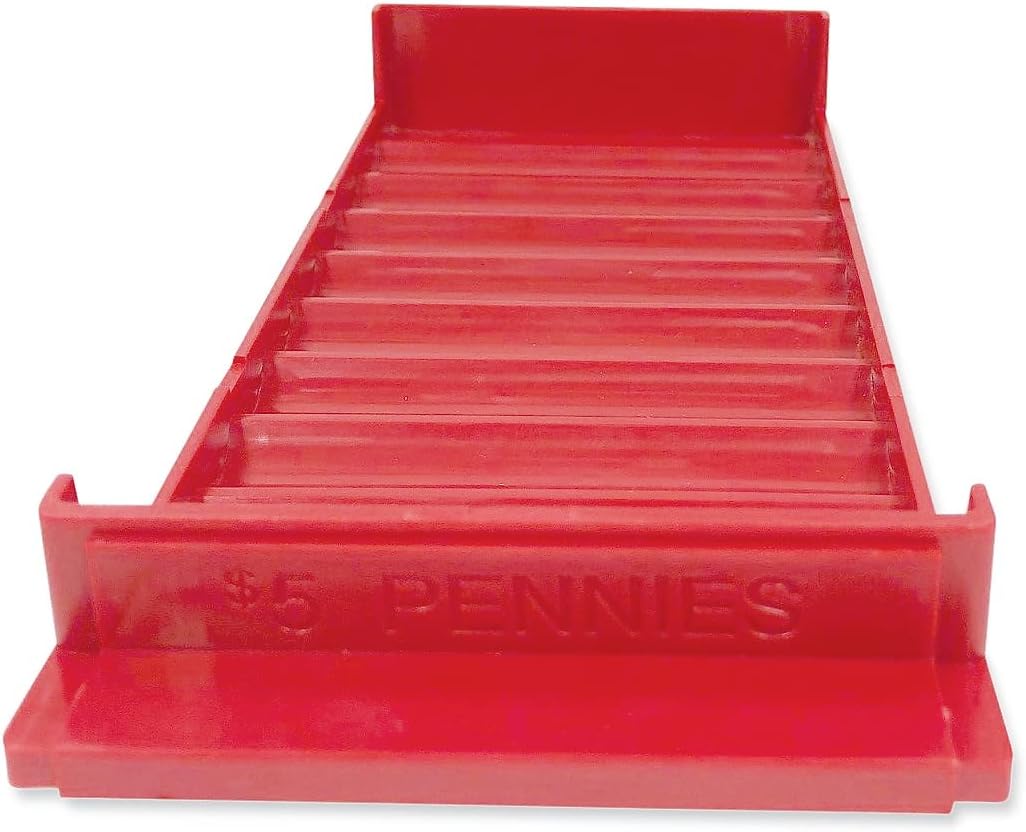 CONTROLTEK Stackable Plastic Coin Tray, Pennies, 10 Compartments, Stackable, 3.75 x 11.5 x 1.5, Red, 2/Pack (560560)