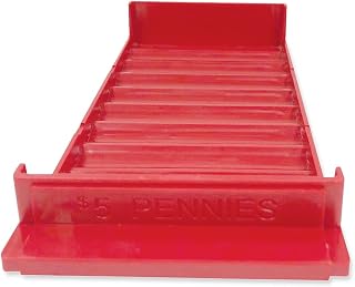CONTROLTEK Stackable Plastic Coin Tray, Pennies, 10 Compartments, Stackable, 3.75 x 11.5 x 1.5, Red, 2/Pack (560560)