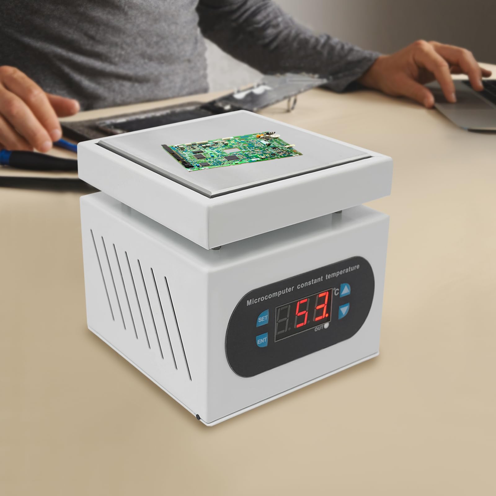 Elektrische Löt-Heizplatte mit LED-Anzeige & 350W Mikrocomputer Elektrisch Heizplatte - Lötstation Heizplatte | Temperatur-Einstell 0-400°C | 100x100mm | Für Reparatur usw