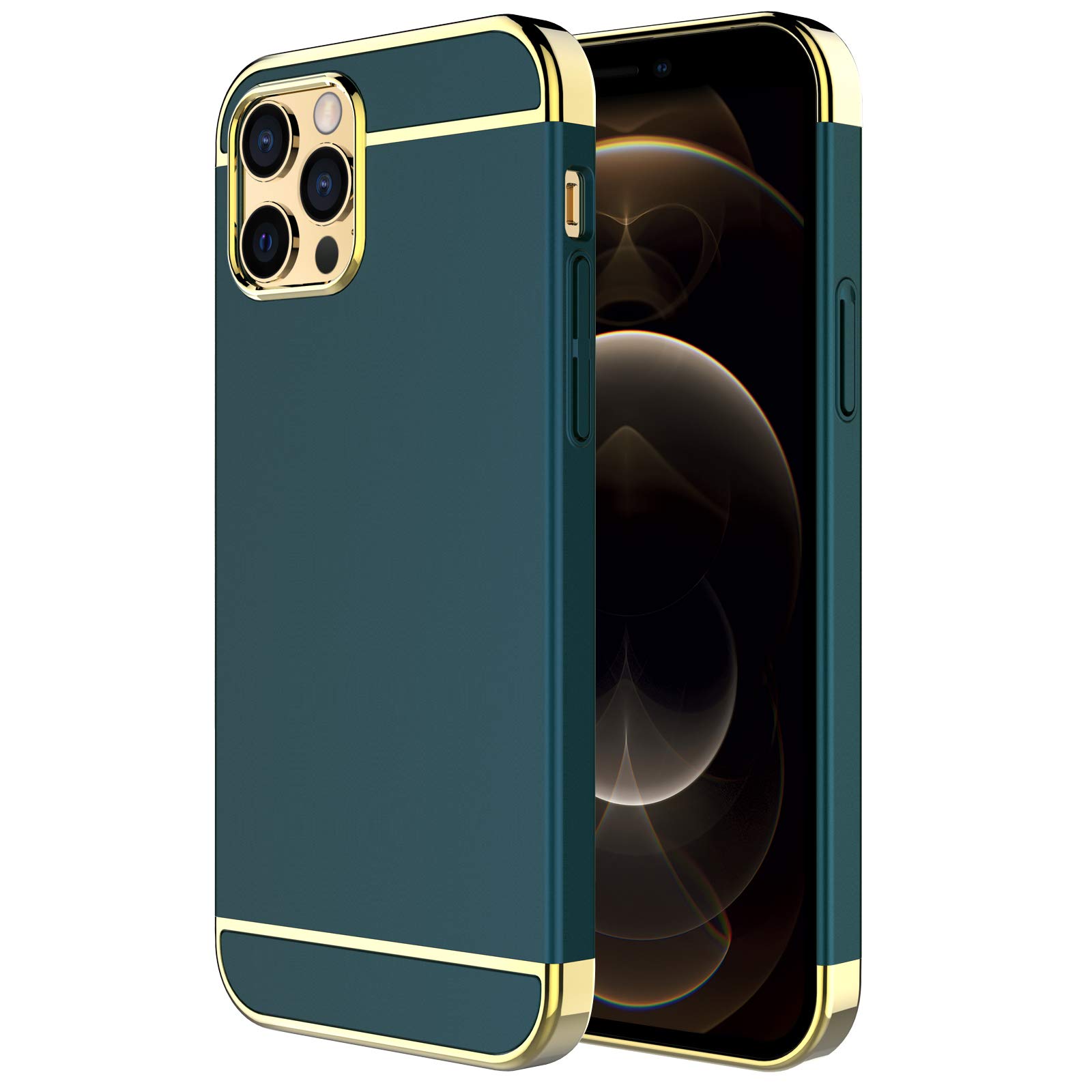 RORSOUiPhone 12 Pro Max Case, 3 in 1 Ultra Thin and Slim Hard Case Coated Non Slip Matte Surface with Electroplate Frame for Apple iPhone 12 Pro Max (6.7")(2020) - Dark Green