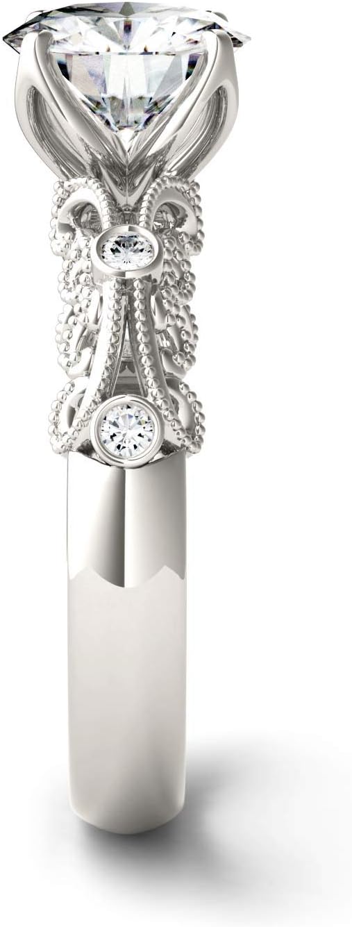 Charles & Colvard 14K White Gold Moissanite 7.5mm Round Fashion Ring, 1.54cttw DEW