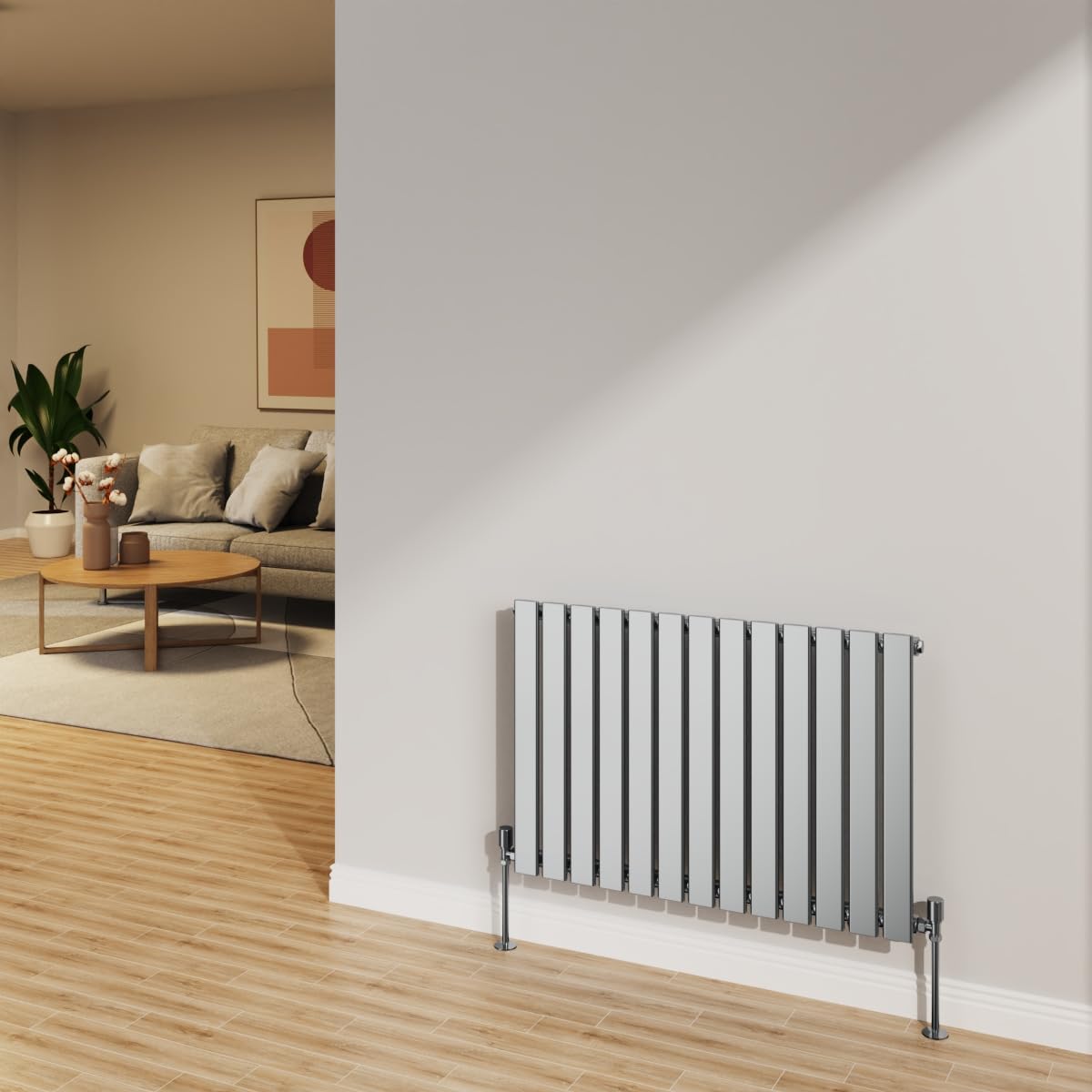 NRG 600x884mm Chrome Radiator Horizontal Flat Panel Bathroom Designer Single Rad Central Heating