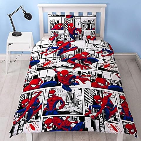 Spiderman Ultimate Metropolis Single Duvet Cover | Reversible Two Sided Design | Kids Bedding Set Includes Matching Pillow Case, Micro Fibre Polyester, Red, 200 x 130cm Cover