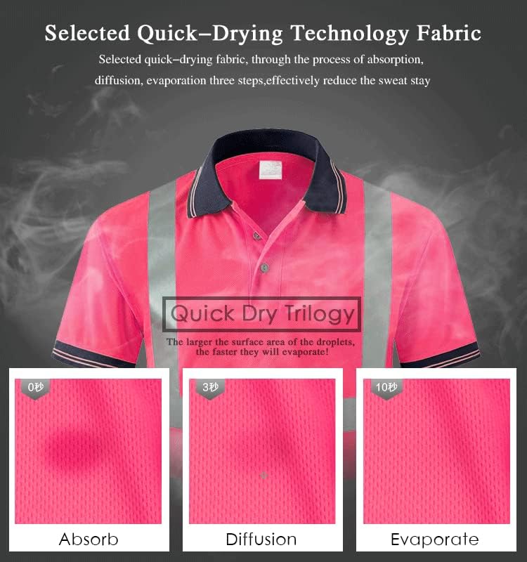 SMASYS Safety Polo Shirt High Visibility - Reflective Shirt Short Sleeve ANSI Standards Construction Work Wear for Men and Women (Pink, XL) - Image 4