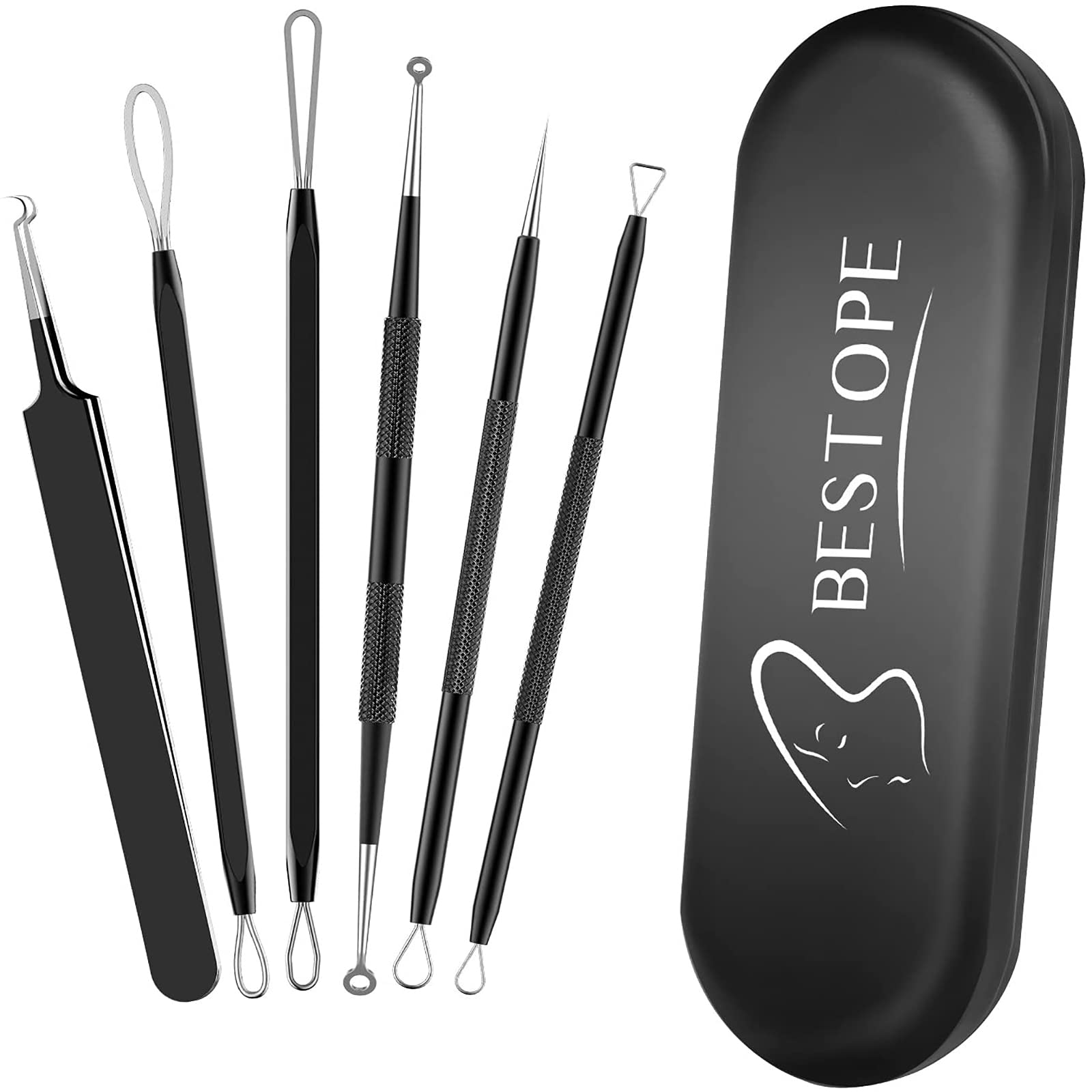 BESTOPE Blackhead Remover Curved Tweezer Tools 6PCS