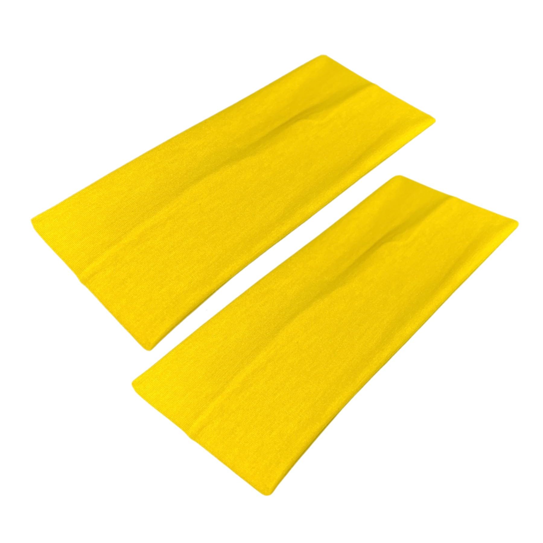 WESTEND CHOICE 9cm Wide Headbands 2 Pack Soft Head Band Plain Stretchy Unisex Kylie headband Bandeau Headbands for Women & Men Gym Yoga Hair Band (Yellow)