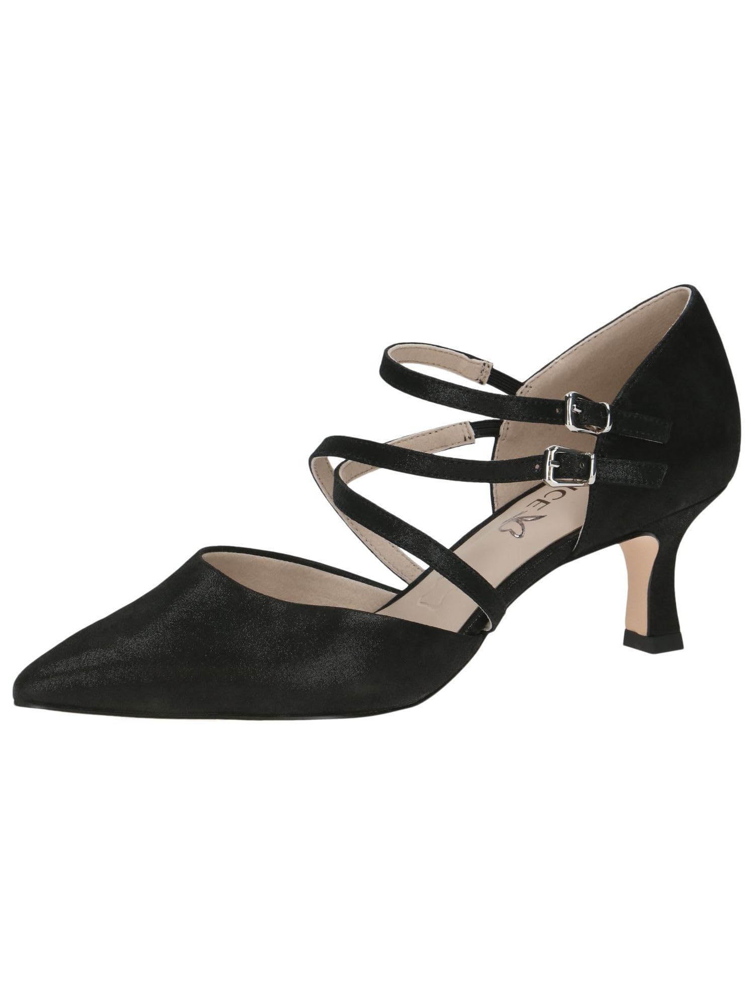CAPRICE Women Pumps Leather Pointed, Black (Black Metallic), 4.5 UK