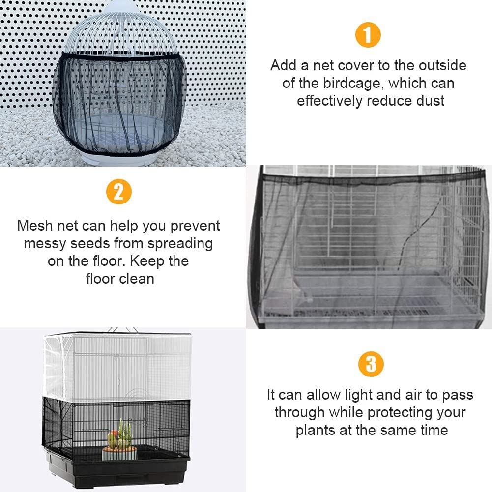 Copertura per Gabbia Uccelli Rete di Protezione in Nylon, Semi Gabbia Uccelli Rete, Gonna Bird Cage Estensibili Copertura per Cage Quadrate Rotonde, Ventilata e Antipolvere, 1 Pezzo (Nero, XL)