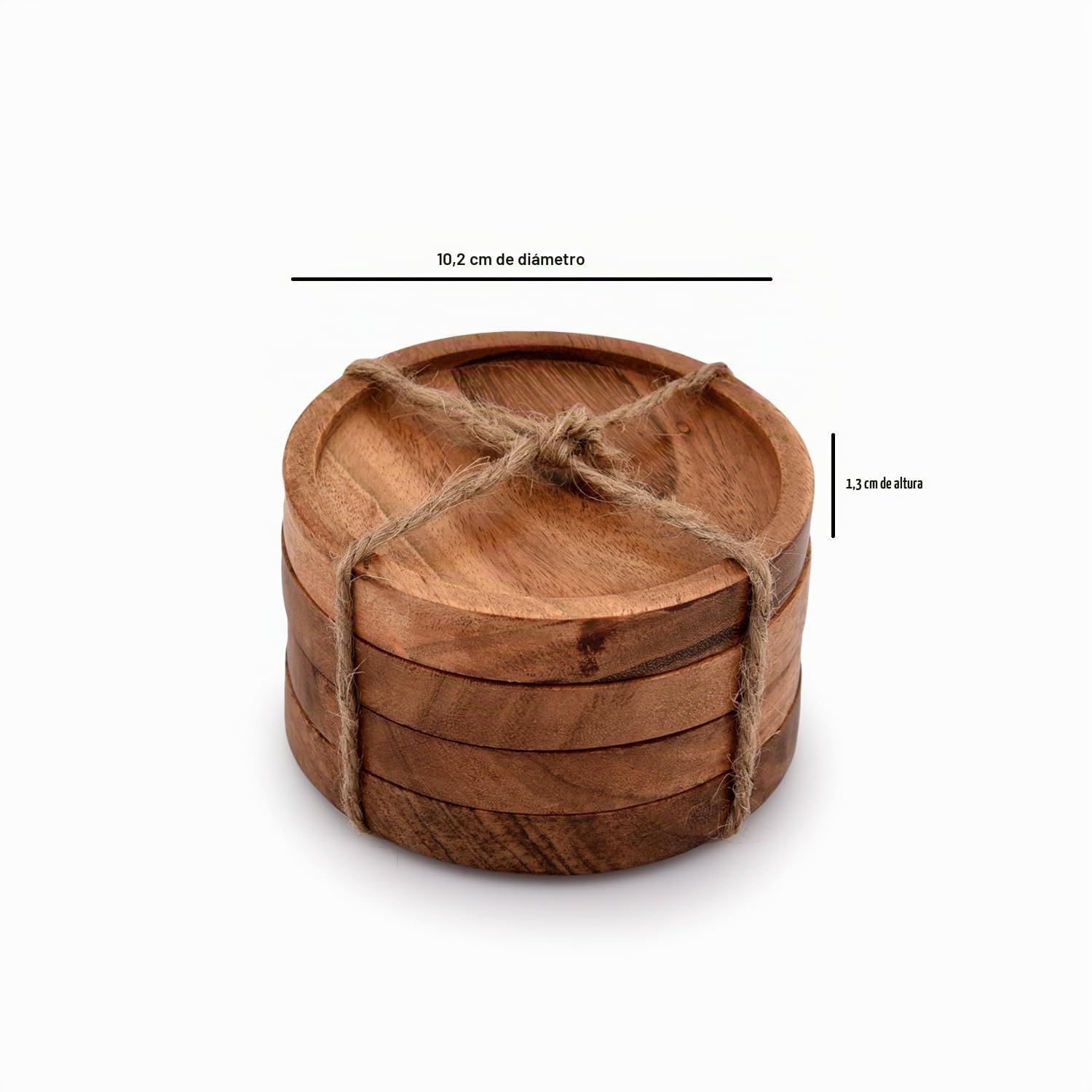 Juego de 4 Posavasos de Madera de Acacia Natural para Bebidas