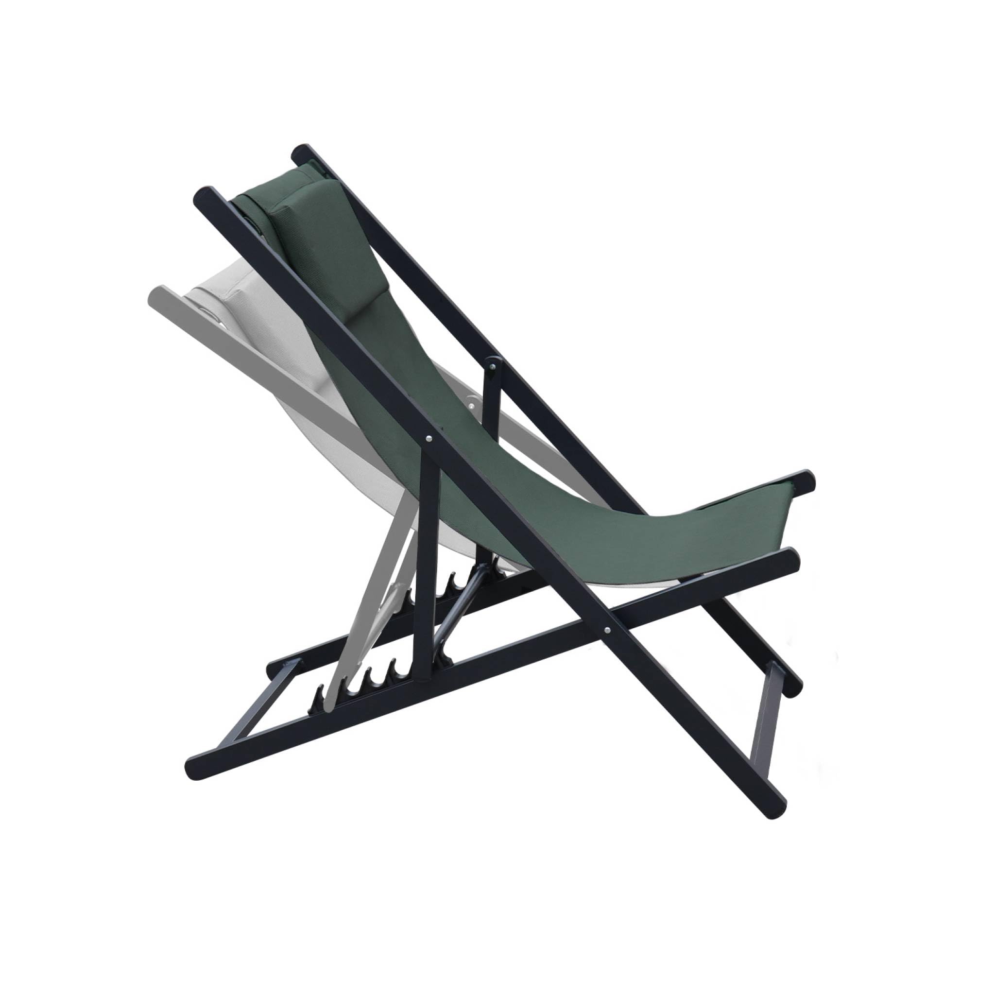 Set 2 sedie sdraio in alluminio textilene multiposizione Verde kaki - 99x88.5x58 cm