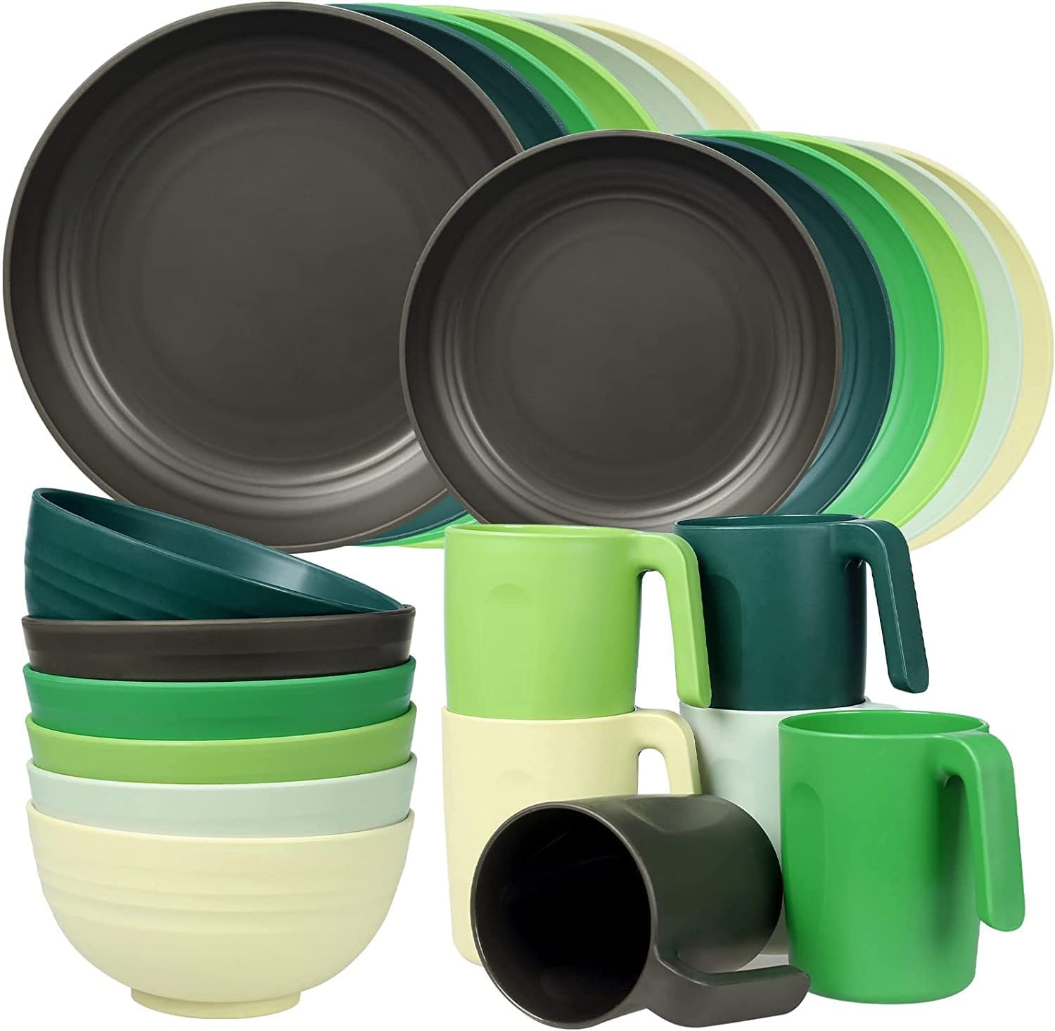 Greentainer Plastic Crockery Sets (24 Pieces), Lightweight and