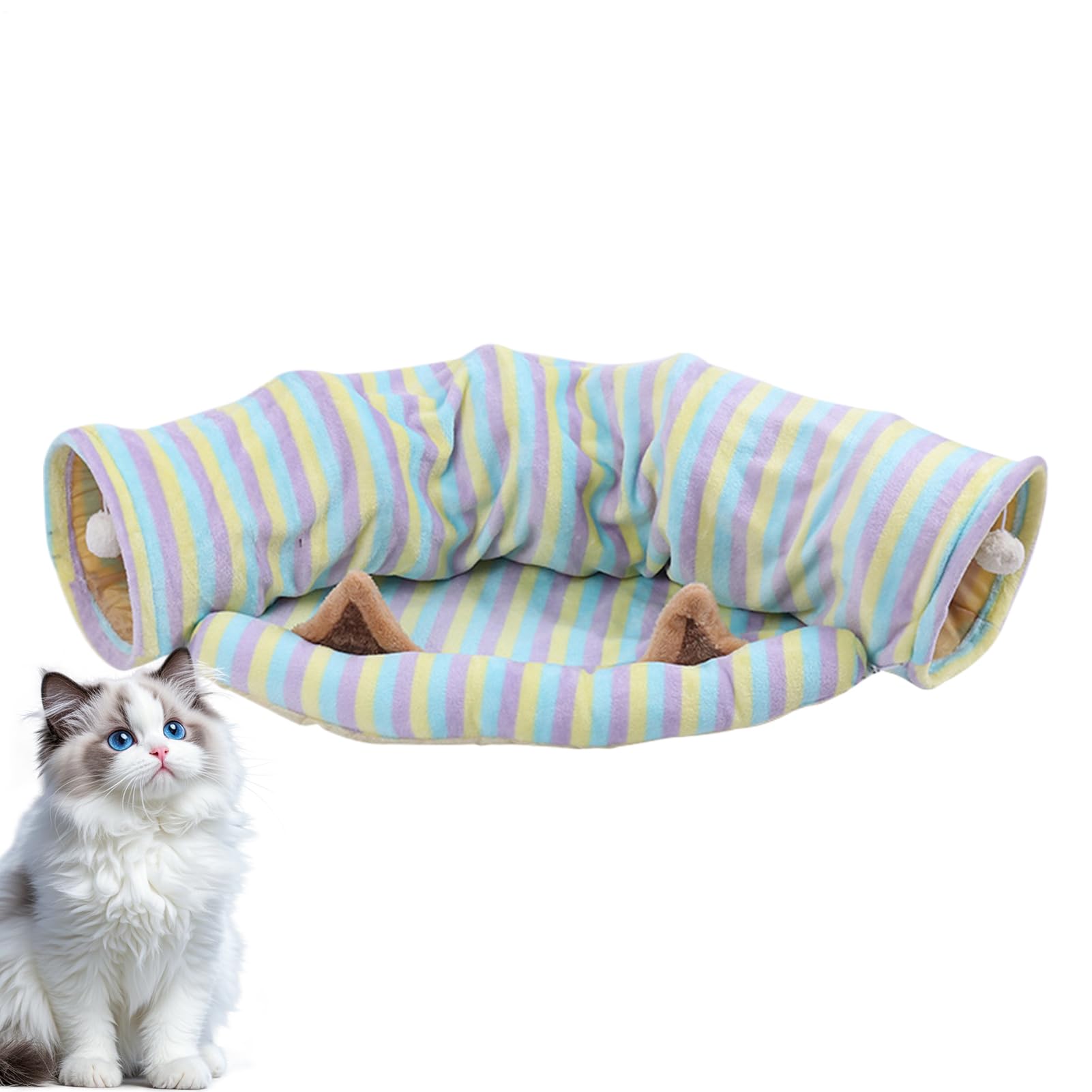 Tunnel pour Chat Grand Jouet en Forme De Maison Pliable avec Puzzle | Maisons De Pour Chats À Rayures Colorées Pour L'Intérieur Pour Chaton, Animal De Compagnie, Anniversaire, Fête De Noël,