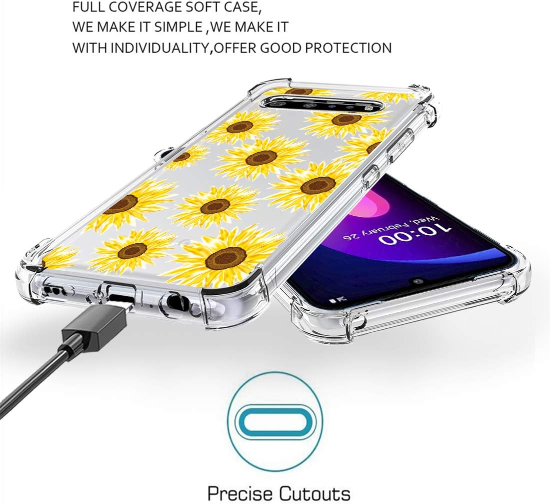 Osophter for LG V60 ThinQ Case,LG V60 Case Flower Floral for Girls Women Shock-Absorption Flexible TPU Rubber Phone Cover for LG V60 ThinQ(Sun Flower)