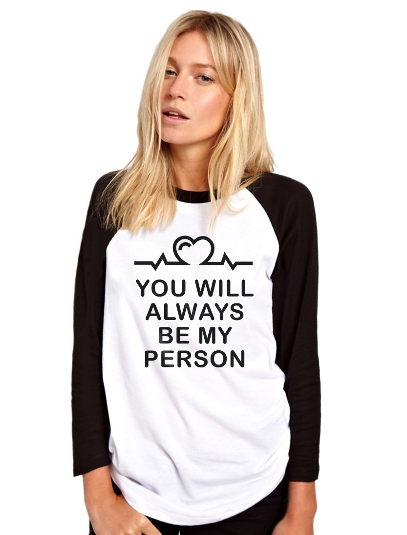 Hotscamp Women's White/Black You Will Always Be My Person Baseball Top - XX-Large