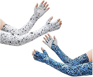 Asudaro Güneş korumalı uzun kollu eldiven, 2 çift yaz buz ipeği, kol manşeti, uzun parmaksız eldiven, dirsek uzunluğu, eldiven, üniseks, açık hava, bisiklet, tırmanma, yürüyüş, piknik için