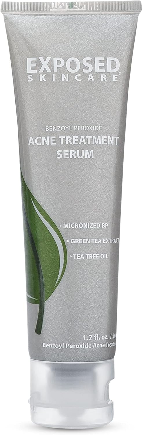 Exposed Skin Care Acne Treatment Serum Step 3 – Quickly Reduces Pimple Size and Redness - 12 Hour Spot Treatment - 3.5% Benzoyl Peroxide, Natural Green Tea & Tea Tree Oil