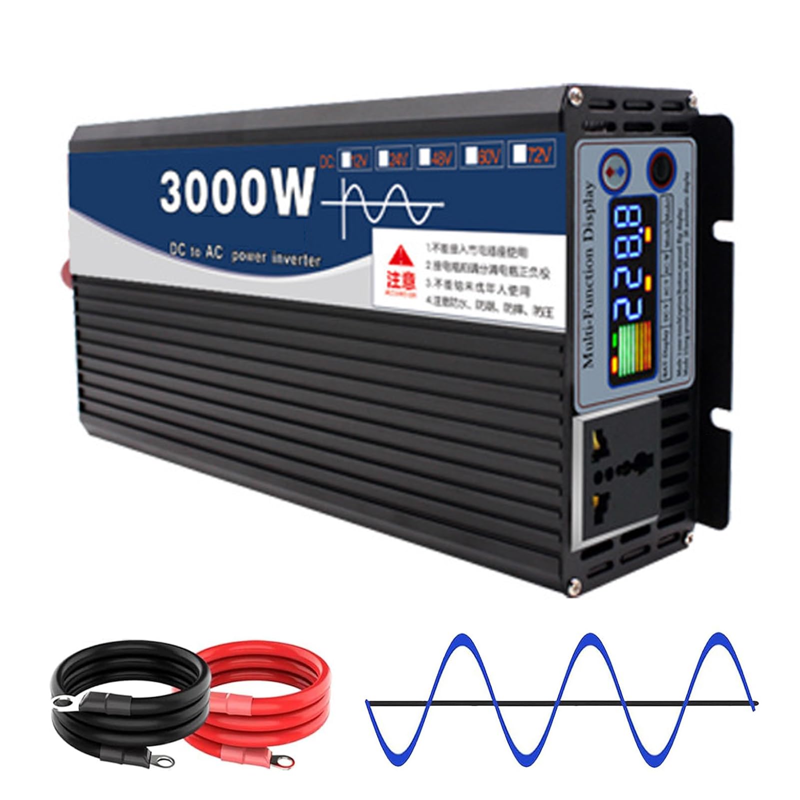 Inversor Cargador de Onda Sinusoidal Pura de 1500W, Potencia Máxima de Entrada CC de 3000W 12V 24V 48V 60V 72V, Salida CA de 110V 120V Inversor de Alta Eficiencia para el Hogar, Cara(Size:48V to 110V)