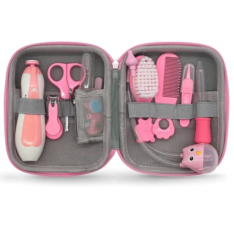 Image of Baby Grooming Kit, Portable Baby Safety Care Set with Hair Brush Comb Nail Clipper Nasal Aspirator etc for Nursery Newborn Infant Girl Boys Keep Clean(17 in 1 Pink)