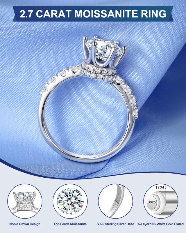 Moissanite Rings For Women Oval/Round Cut Crown Design D Color VVS1 Moissanite 925 Sterling Silver Anniversary Engagement Rings for Women Elegant Gift Packed3