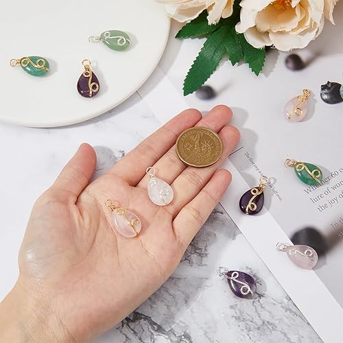 Miniatura 3 de SUPERFINDINGS 12 colgantes de piedra mixta de 6 estilos, colgantes de piedra de amatista, dijes de cuarzo rosa, dijes de gota de agua de aventurina