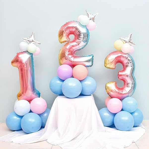 Numéro de ballon 1 e anniversaire|Ballon arc-en-ciel géant 40" - 101cm décoration d'anniversaire - Décoration de numéro de ballon d'anniversaire. Envolé avec de l'hélium - 4