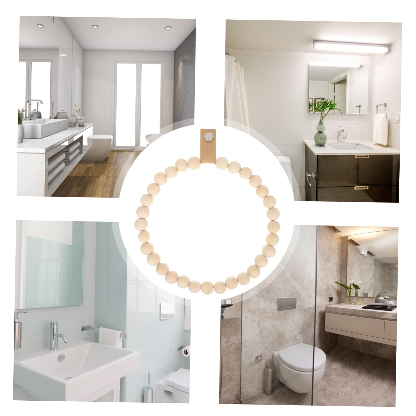 Operitacx 4 Stück Bohemian Style Handtuchhalter Holzperlen Wandmontierter Handtuchring für Badezimmer Praktische und Dekorative Lösung für Kleine Räume