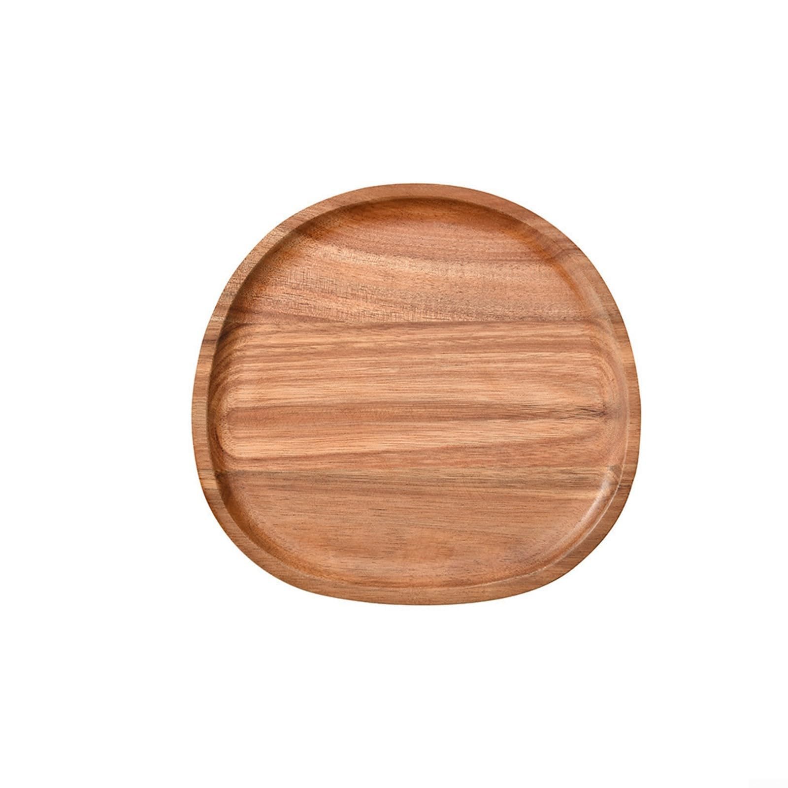 Vassoio ovale in legno di acacia realizzato a mano, piatto da portata di forma irregolare per caffè, tè, bevande e dessert (21 x 20,5 cm) - durevole, ecologico ed elegante decorazione per la casa