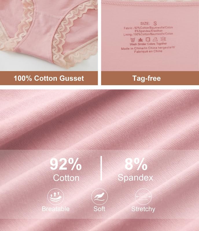 ANLIQI Cotton Underwear for Women Soft Lace Trim Hipster Panties Low Rise Bikini Undies Multipack - Image 3